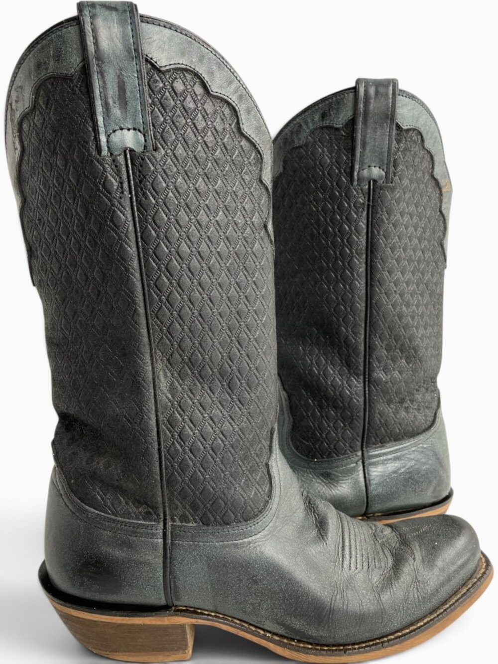 Nocona Gunmetal Blue Black Leather Square Toe Western Biker Boots Women's 9 B